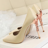 Metal Carved Heels - Black - Embossed Heel Stilettos - 10 B - Silk/PU Leather - image 23