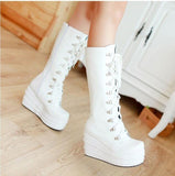 Women's High Platform Gothic Wedge Boot - Black - Platform Wedges - 12 B - PU Leather - image 15