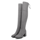 Women's Thigh High Square Mid Heel Boots - Green - Over Knee Boots - 17 B - PU Suede Leather - image 34