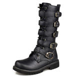 Men's Buckle Strap Mid-Calf Gothic Boots - Black - Biker Boots - 46 B - PU Leather - image 11