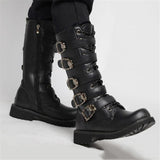 Men's Buckle Strap Mid-Calf Gothic Boots - Black - Biker Boots - 46 B - PU Leather - image 6