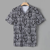 Men's Floral Hipster Short Sleeve Dress Shirt - Black/White - Short Sleeve Button Up Shirt - XXXL - Polyester - image 12