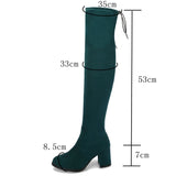 Women's Thigh High Square Mid Heel Boots - Green - Over Knee Boots - 17 B - PU Suede Leather - image 7