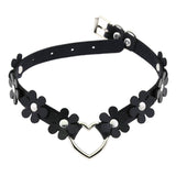 Women's Sweet Flower Heart Choker - Black - Flower Heart Choker Necklace - PU Leather - image 5