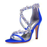 Women's Satin Crystal Bridal Prom Stilettos - White - 2 / Shoes - 42 B - PU Leather - image 24