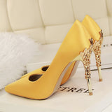 Metal Carved Heels - Black - Embossed Heel Stilettos - 10 B - Silk/PU Leather - image 24
