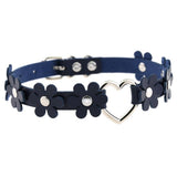 Women's Sweet Flower Heart Choker - Dark Blue - Flower Heart Choker Necklace - PU Leather - image 11