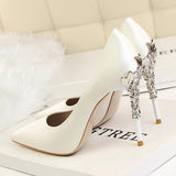 Metal Carved Heels - Black - Embossed Heel Stilettos - 10 B - Silk/PU Leather - image 20