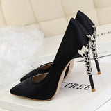 Metal Carved Heels - Black - Embossed Heel Stilettos - 10 B - Silk/PU Leather - image 11