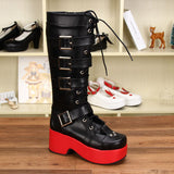 Women's Japanese Gothic Platform Boots - Wine Red - Platform Buckle Boots - 11 B - PU Leather - image 50