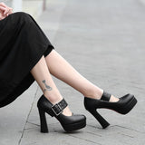 Women's Rivet Strap Platform Mary Janes - Black 1 - Mary Jane Heels - 10 B - PU leather - image 7