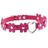 Women's Sweet Flower Heart Choker - Rose Red - Flower Heart Choker Necklace - PU Leather - image 18