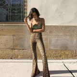 Women's Leopard Print Stretch Flared Pants - Black/Gold - Leopard Print Flared Pants - XXL - Spandex / Polyester - image 8