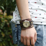 Men's Women's Wide Band Punk Watch - Dark Brown - Punk Watch - 10.23" - Alloy / Leather - image 5