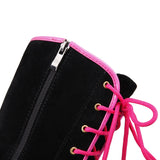 Women's Pink Lace Up Suede Platform Boot - Black - Lace Up Suede Wedges - 43 B - PU Suede Leather - image 11