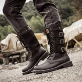Men's Gothic Motorcycle Mid-Calf Boots - Black - Buckle Strap Boots - 45 B - PU Leather - image 13