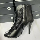 Women's Open Toe Lace Up Granny Boots - White - Open Toe Mesh Granny Boots - 46 B - PU Leather - image 25
