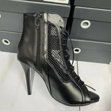 Women's Open Toe Lace Up Granny Boots - White - Open Toe Mesh Granny Boots - 46 B - PU Leather - image 27