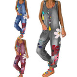 Women's Boho Denim Flower Print Romper - Blue - Jumpsuit - 5XL - Polyester Denim - image 16