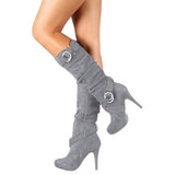 Women's Long High Heel Faux Suede Boots - Gray - High Heel Boots - 13 B - PU Leather - image 10