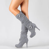 Women's Long High Heel Faux Suede Boots - Black - High Heel Boots - 13 B - PU Leather - image 3
