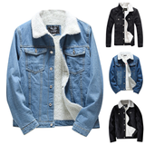 Men's Warm Denim and Sherpa Jackets - Blue - Light Blue / Plush Winter Jacket - 6XL - Denim/Sherpa - image 20