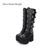 Women's Japanese Harajuku Platform Boots - Black - Cross / Matte / Heel / 10cm - 13 B - PU Leather - image 8
