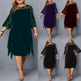 Women's Plus Size Lace Mesh Midi Dress - Black - Evening Dress - 6XL - Chiffon/Lace - image 23