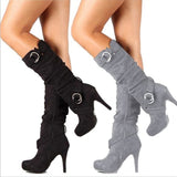Women's Long High Heel Faux Suede Boots - Black - High Heel Boots - 13 B - PU Leather - image 12