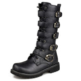 Men's Buckle Strap Mid-Calf Gothic Boots - Black - Biker Boots - 46 B - PU Leather - image 9