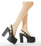 Women's Sexy High Chunky Heel Platforms - Black 1 - Strappy Sandals - 42 B - PU Leather - image 29