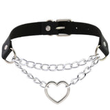 Women's Gothic Punk Cosplay Collars - Black 13 - Silver Heart / Punk Gothic Choker - Medium - PU Leather - image 13