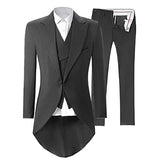 Men's Custom 3 Pcs Grooms Suit Tailcoat - Black - 3 Piece Groomsmen Tuxedo Suit - 6XL - Polyester - image 34