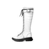 Women's White Knee High Lace Up Boots - White - Knee High Boots - 43 B - Pigskin Leather - image 18