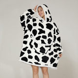 Unisex Soft Multi Print - Black/White - Adult / Cow / Wearable Blanket Hoodie - Adult Free Size - Plush - image 14