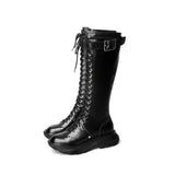 Women's White Knee High Lace Up Boots - White - Knee High Boots - 43 B - Pigskin Leather - image 34