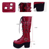 Women's Japanese Gothic Platform Boots - Wine Red - Platform Buckle Boots - 11 B - PU Leather - image 9
