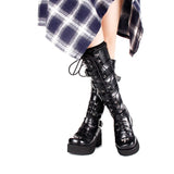 Women's Japanese Gothic Platform Boots - Wine Red - Platform Buckle Boots - 11 B - PU Leather - image 29