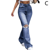 Women's Vintage Ripped Bell Bottom Jeans - Dark Blue - C / Harajuku Jeans - XXXL - Polyester Denim - image 21
