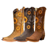 Women's Embroidered Flower Cowboy Boot - Brown - Coffee Brown / Flower Cowboy Boots - 42 B - PU Leather - image 13