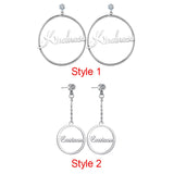 Custom Name Phrase Initial Drop Earring - Silver - 1 / Style1 / Silver Color - Stone Size 25mm - Stainless Steel - image 2