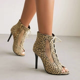 Women's Open Toe Lace Up Granny Boots - White - Open Toe Mesh Granny Boots - 46 B - PU Leather - image 7