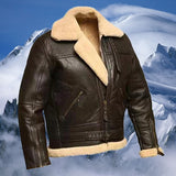 Men's Warm Faux Fur and Leather Jacket - Apricot - Faux Leather Jacket - 5XL - PU Leather Fleece - image 4