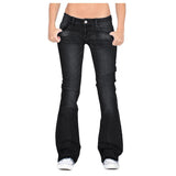 Women's Flare Jeans Mid Waist Bell Jeans - Black - Mid Waist Flares - 5XL - Denim Polyester - image 29