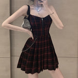 Women's Gothic Plaid Pleated Dress - Black - Dress - XXXL - Polyester - image 2