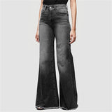 Women's Flared Wide Leg Mom Jeans - Black - Wide Leg Flared Jeans - 4XL - Polyester Denim - image 12