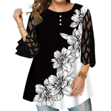 Women's Plus Splice Flower Print Blouse - Black - Flower Tunic Shirt - 8XL - Polyester - image 23