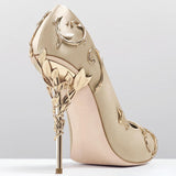 Women's Elegant Silk Formal Prom Stilettos - Gold - Embossed Shoe - 9.5 B - Silk/PU Leather - image 15