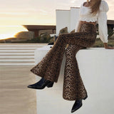 Women's Leopard Print Stretch Flared Pants - Black/Gold - Leopard Print Flared Pants - XXL - Spandex / Polyester - image 5