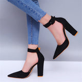 Women's High Block Heel Flock Party Shoe - Black - High Chunky Pumps - 13 B - PU Suede - image 39